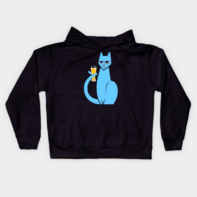 Cat with Beer Kids Hoodie by BeringerTwit